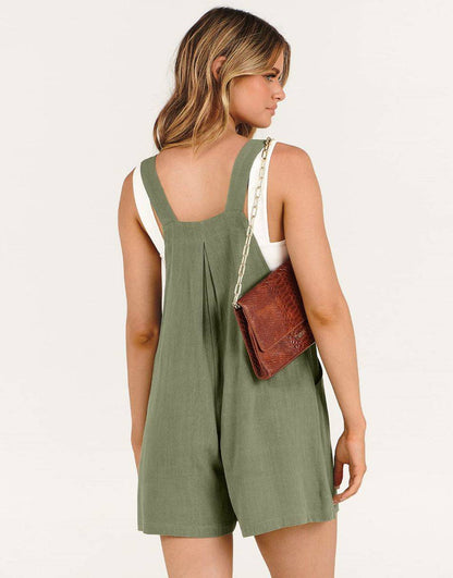 ANRABESS Casual Adjustable Strap Linen Short Bib Overalls Jumpsuit Rompers