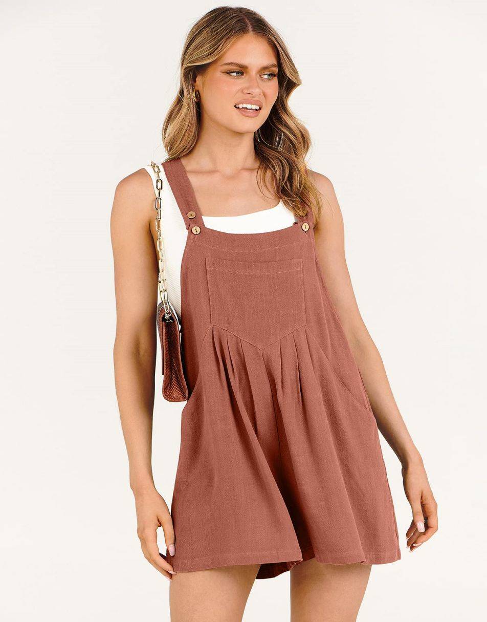 ANRABESS Casual Adjustable Strap Linen Short Bib Overalls Jumpsuit Rompers