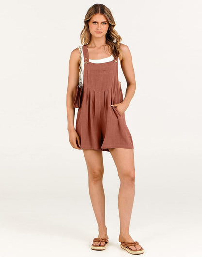 ANRABESS Casual Adjustable Strap Linen Short Bib Overalls Jumpsuit Rompers