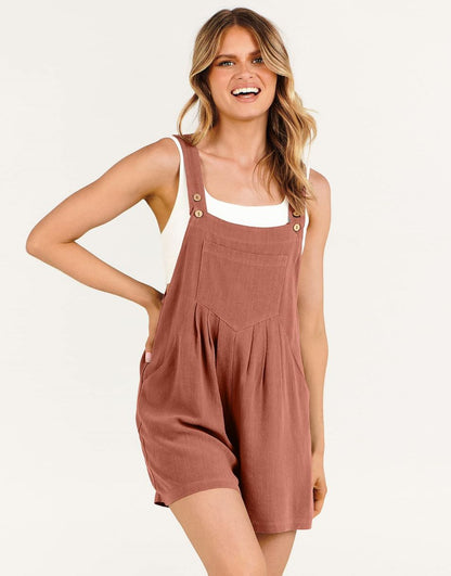 ANRABESS Casual Adjustable Strap Linen Short Bib Overalls Jumpsuit Rompers