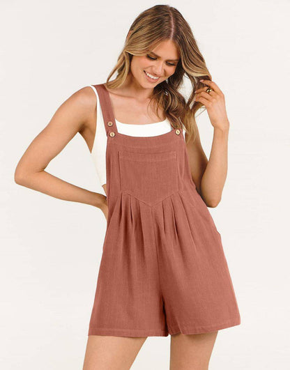ANRABESS Casual Adjustable Strap Linen Short Bib Overalls Jumpsuit Rompers