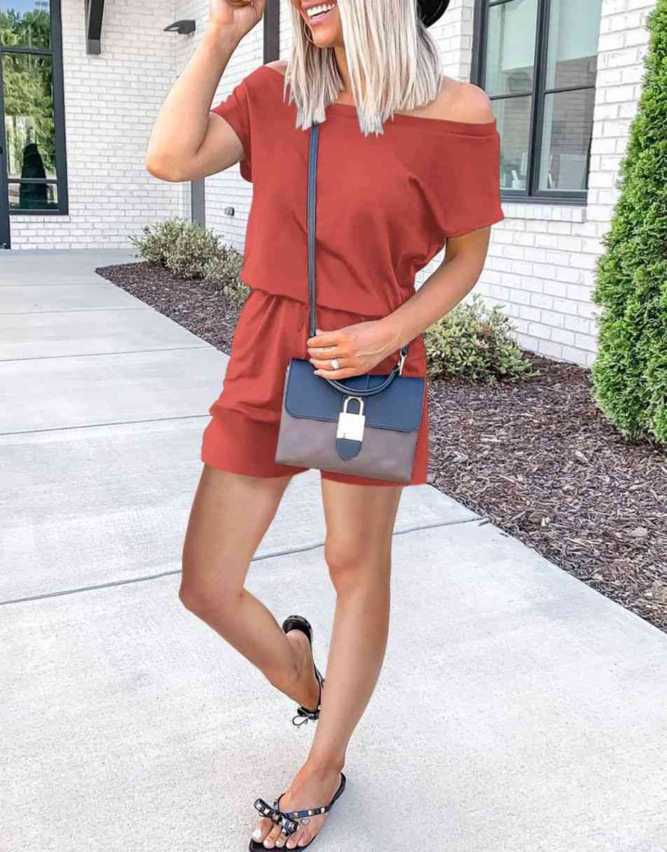 ANRABESS Casual Off Shoulder Elastic Waist Stretchy Long Romper Jumpsuit