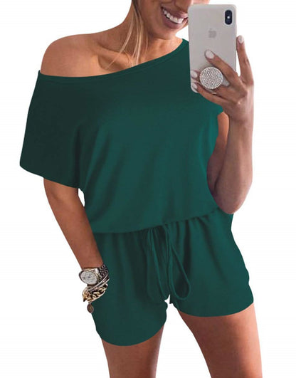 ANRABESS Casual Off Shoulder Elastic Waist Stretchy Long Romper Jumpsuit