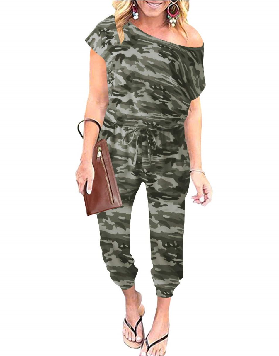 ANRABESS Casual Off Shoulder Elastic Waist Stretchy Long Romper Jumpsuit