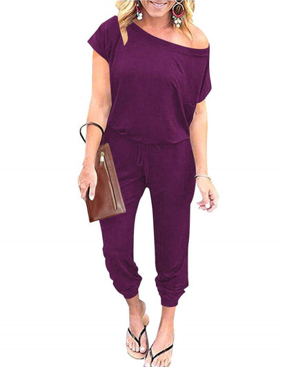 ANRABESS Casual Off Shoulder Elastic Waist Stretchy Long Romper Jumpsuit