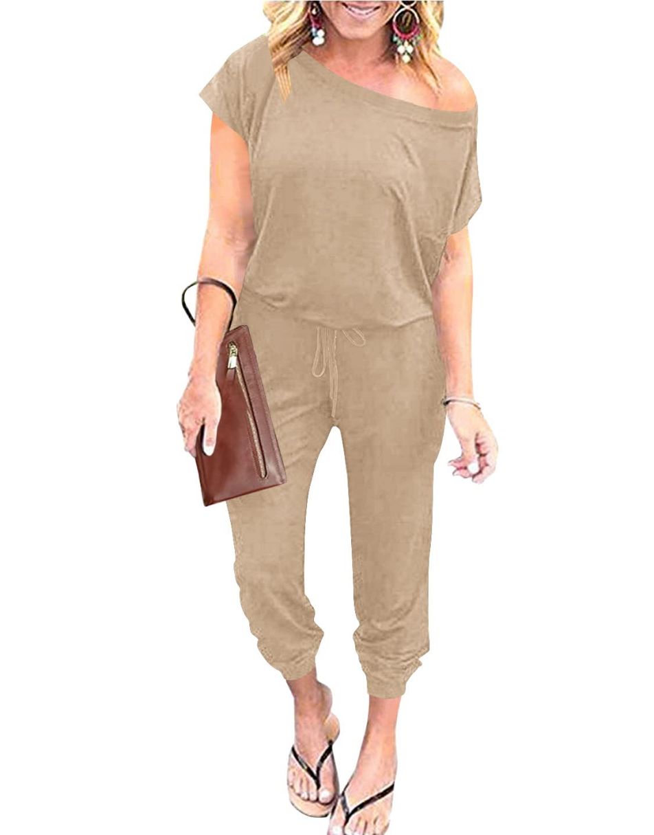 ANRABESS Casual Off Shoulder Elastic Waist Stretchy Long Romper Jumpsuit