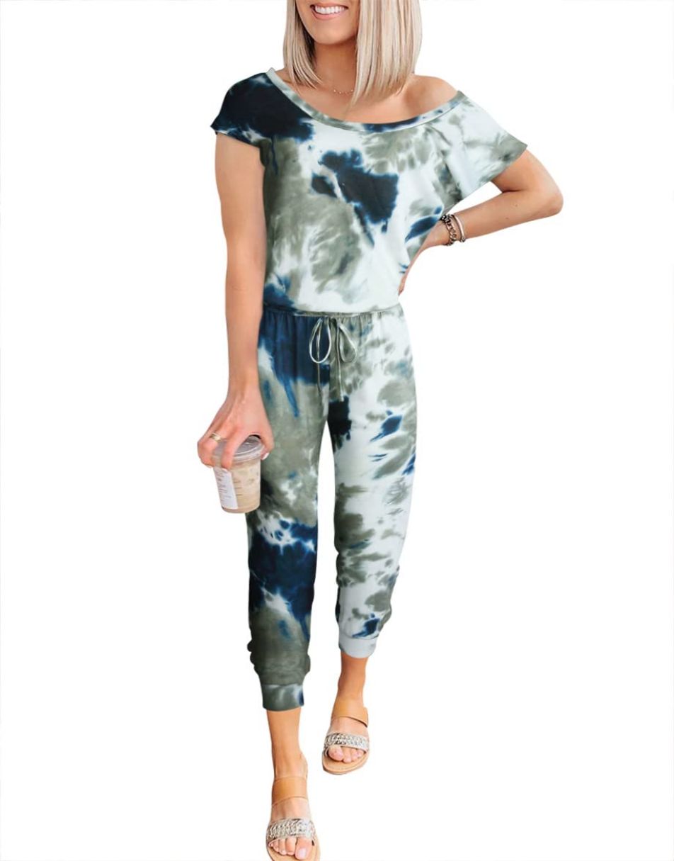 ANRABESS Casual Off Shoulder Elastic Waist Stretchy Long Romper Jumpsuit