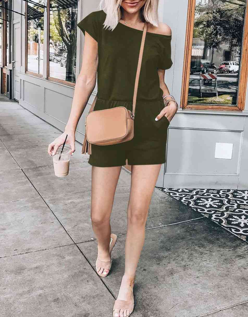 ANRABESS Casual Off Shoulder Elastic Waist Stretchy Long Romper Jumpsuit