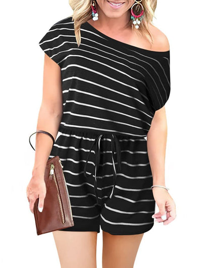 ANRABESS Casual Off Shoulder Elastic Waist Stretchy Long Romper Jumpsuit