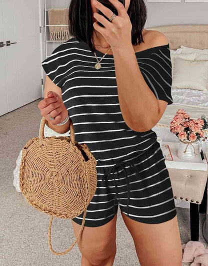 ANRABESS Casual Off Shoulder Elastic Waist Stretchy Long Romper Jumpsuit