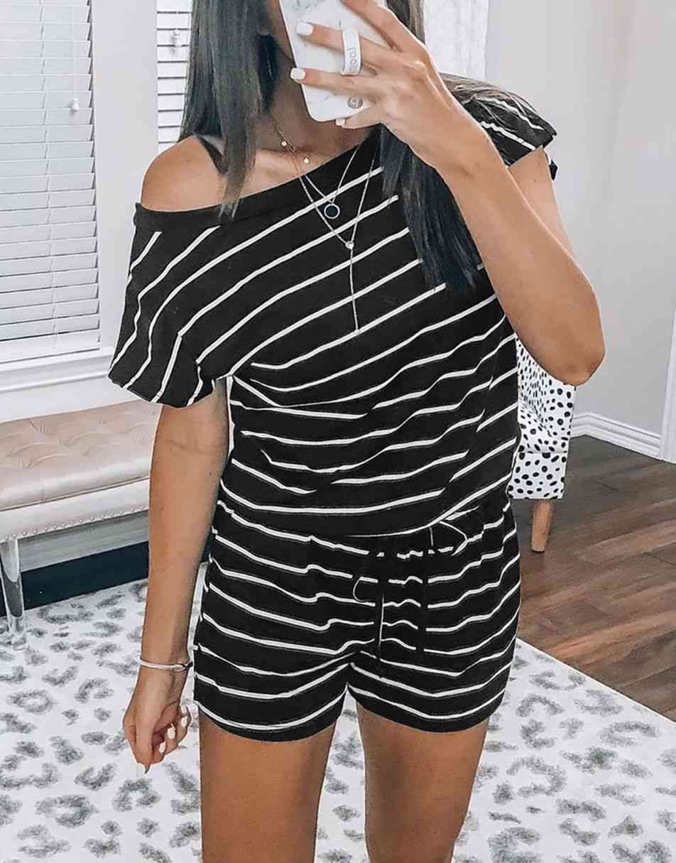 ANRABESS Casual Off Shoulder Elastic Waist Stretchy Long Romper Jumpsuit