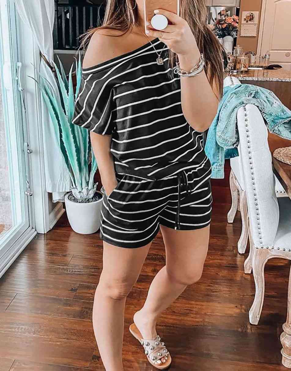 ANRABESS Casual Off Shoulder Elastic Waist Stretchy Long Romper Jumpsuit