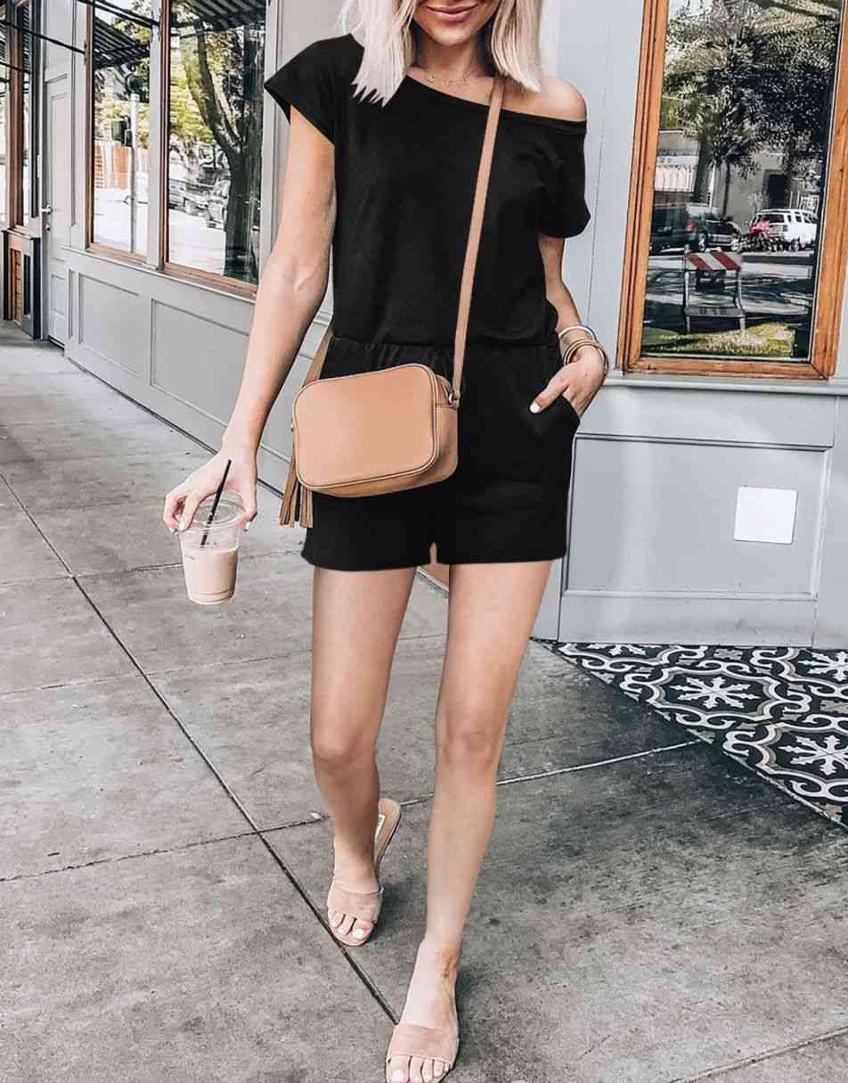 ANRABESS Casual Off Shoulder Elastic Waist Stretchy Long Romper Jumpsuit