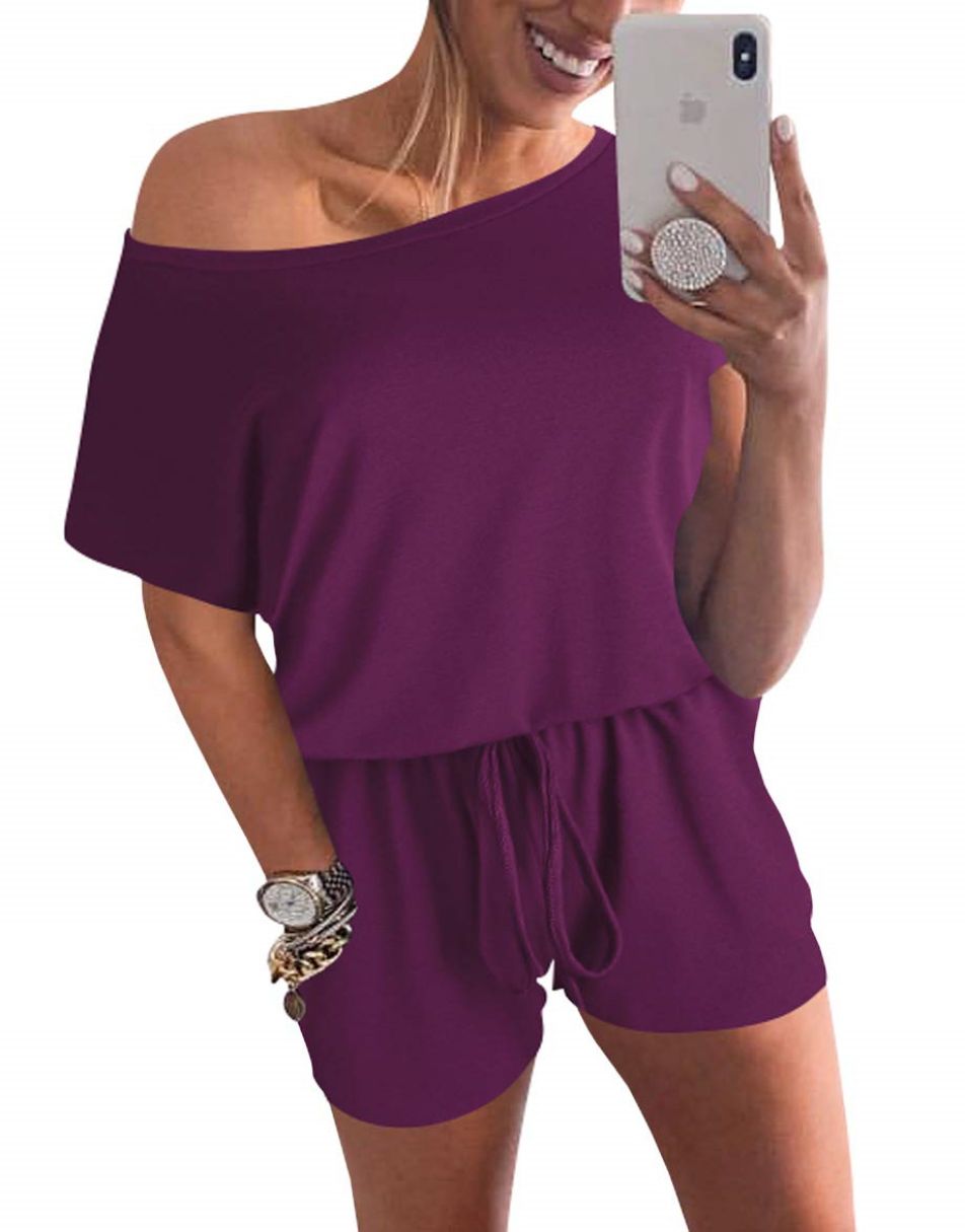 ANRABESS Casual Off Shoulder Elastic Waist Stretchy Long Romper Jumpsuit
