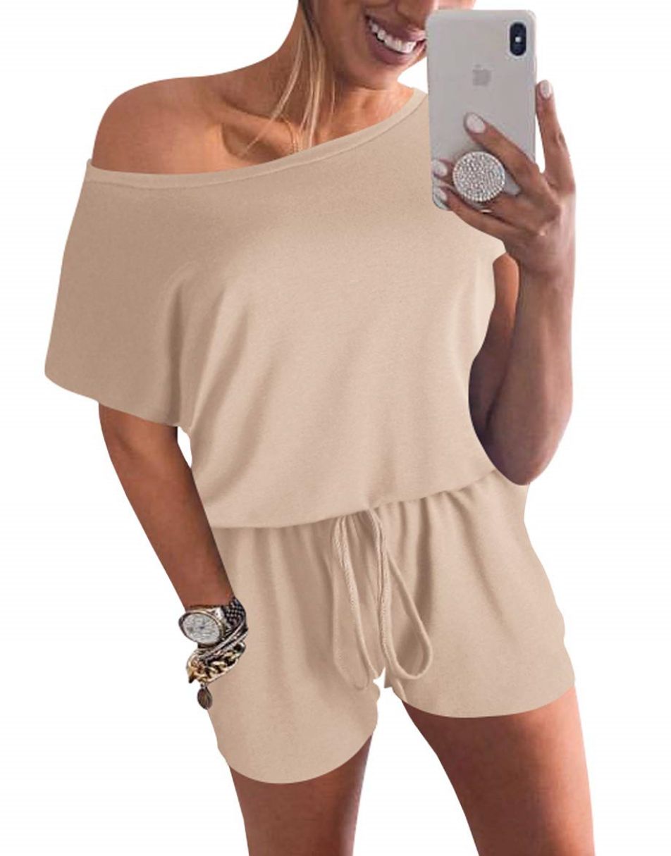 ANRABESS Casual Off Shoulder Elastic Waist Stretchy Long Romper Jumpsuit