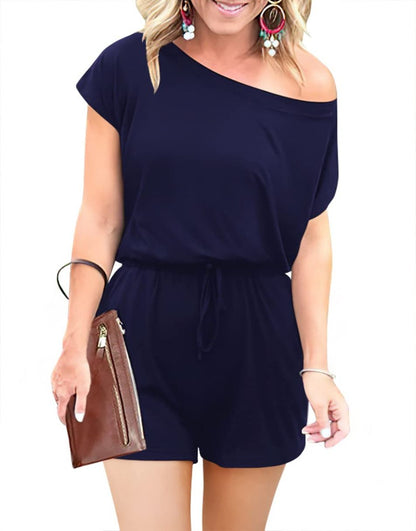ANRABESS Casual Off Shoulder Elastic Waist Stretchy Long Romper Jumpsuit