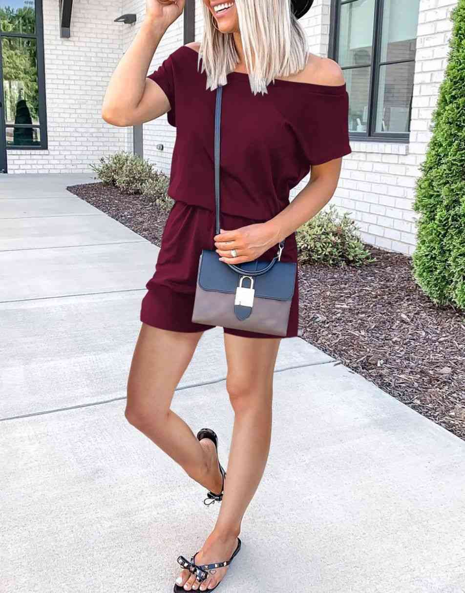 ANRABESS Casual Off Shoulder Elastic Waist Stretchy Long Romper Jumpsuit
