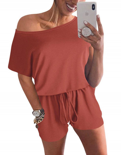 ANRABESS Casual Off Shoulder Elastic Waist Stretchy Long Romper Jumpsuit