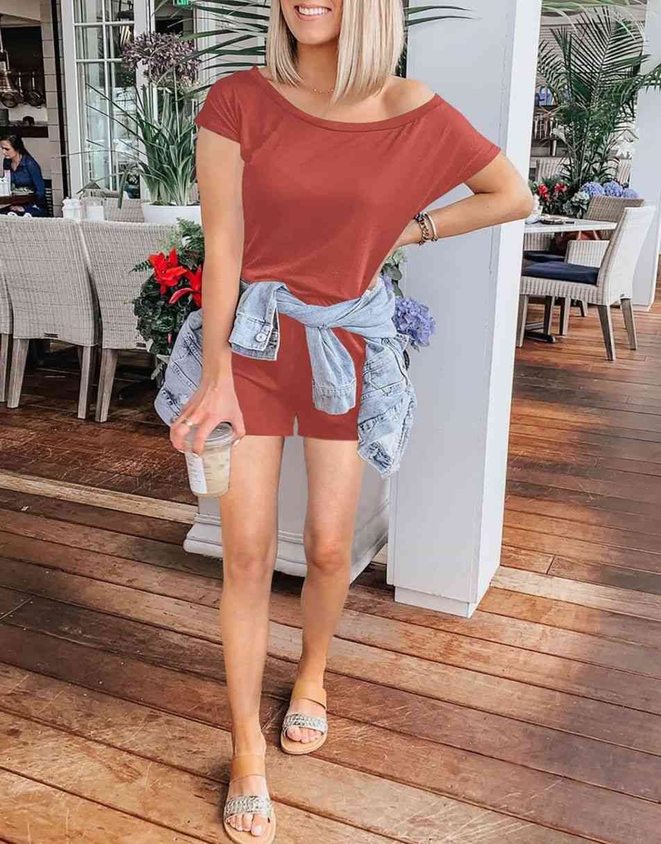 ANRABESS Casual Off Shoulder Elastic Waist Stretchy Long Romper Jumpsuit