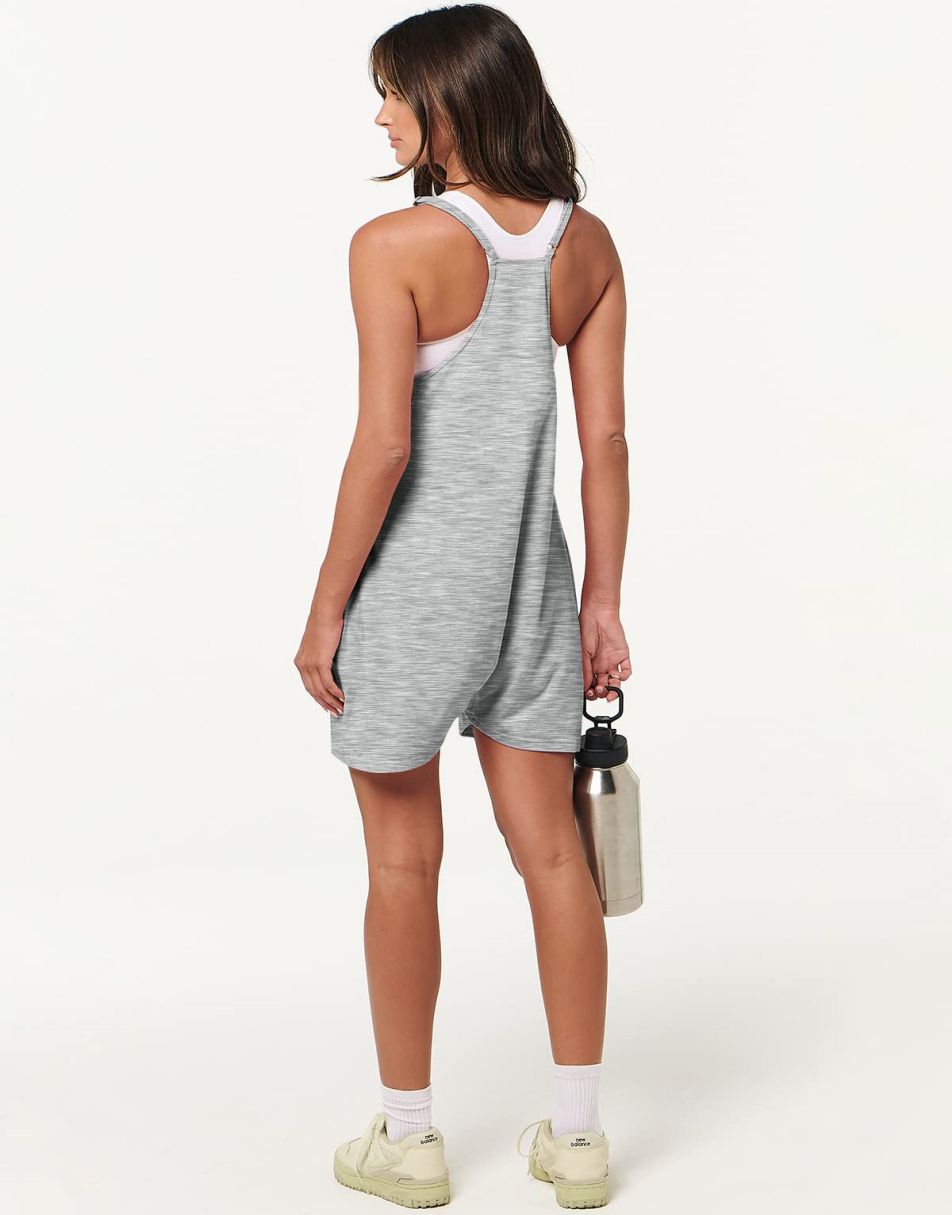 Anrabess Casual Rompers Loose Spaghetti Strap Shorts Jumpsuit with Pockets