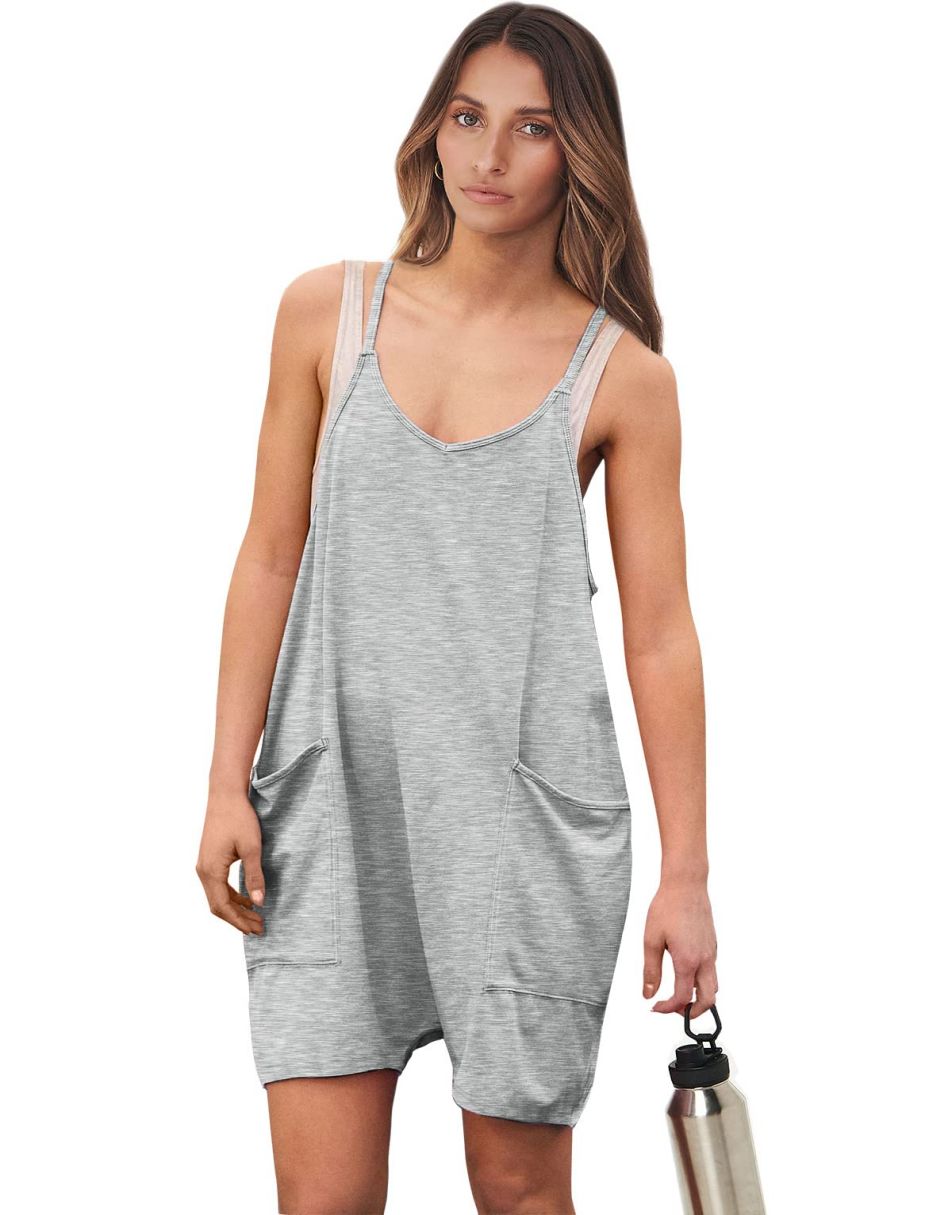 Anrabess Casual Rompers Loose Spaghetti Strap Shorts Jumpsuit with Pockets