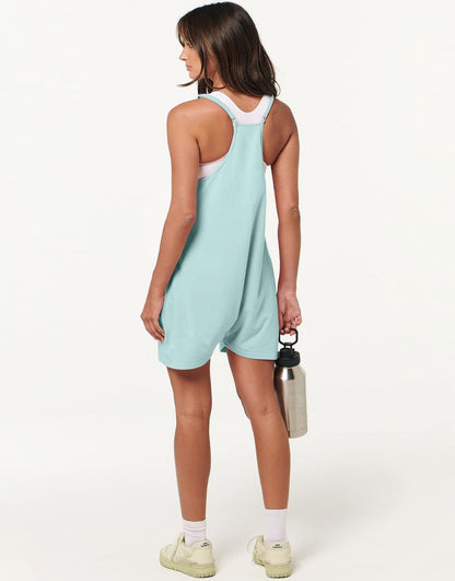 Anrabess Casual Rompers Loose Spaghetti Strap Shorts Jumpsuit with Pockets