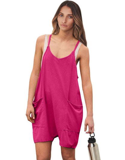 Anrabess Casual Rompers Loose Spaghetti Strap Shorts Jumpsuit with Pockets