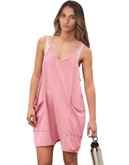 Anrabess Casual Rompers Loose Spaghetti Strap Shorts Jumpsuit with Pockets