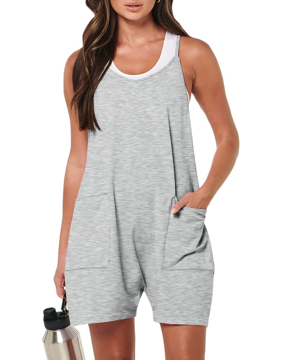 Anrabess Casual Rompers Loose Spaghetti Strap Shorts Jumpsuit with Pockets