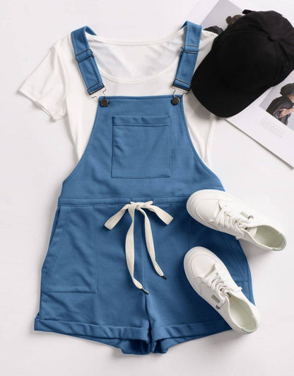 ANRABESS Casual Straps Short Bib Overalls Basic  Drawstring Romper Jumpsuits