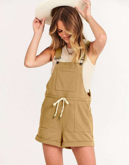 ANRABESS Casual Straps Short Bib Overalls Basic  Drawstring Romper Jumpsuits