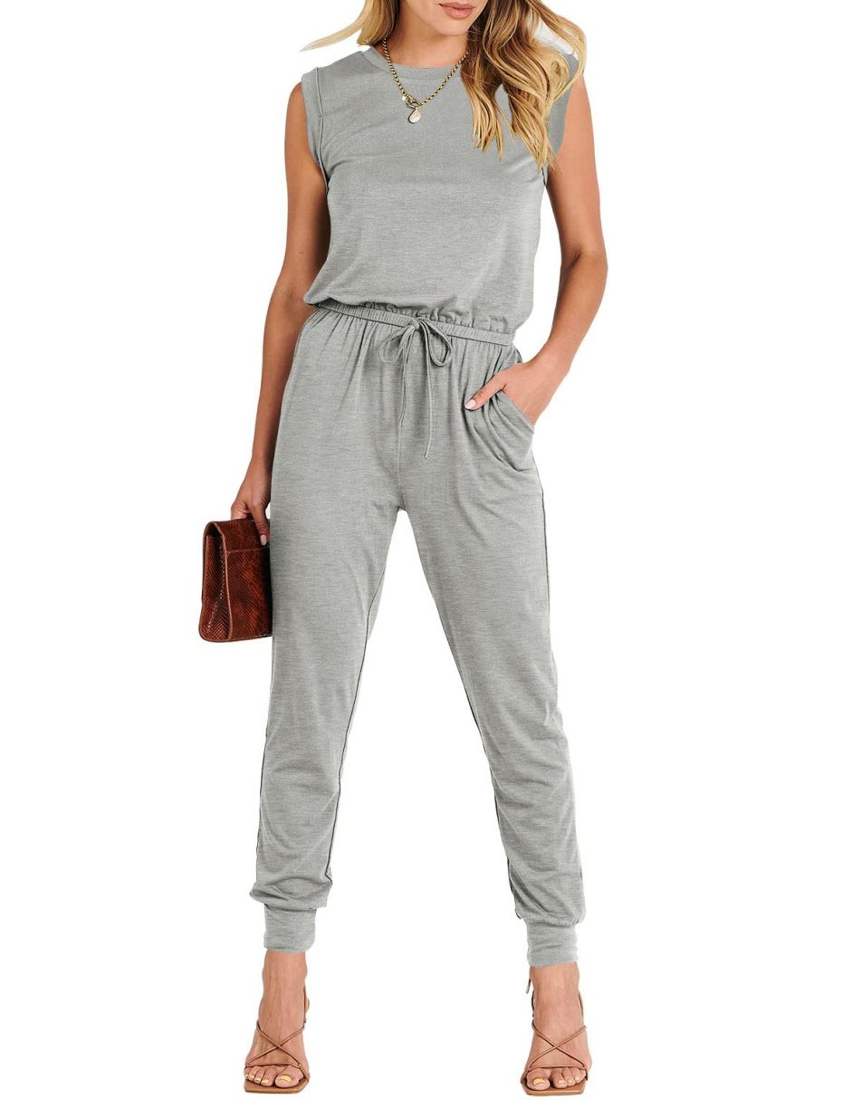 ANRABESS Crewneck Sleeveless Stretchy Jumpsuits Rompers with Pockets
