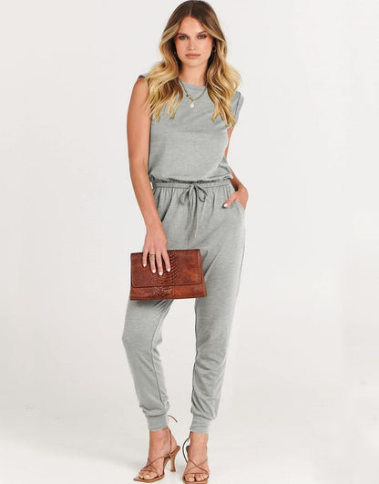ANRABESS Crewneck Sleeveless Stretchy Jumpsuits Rompers with Pockets