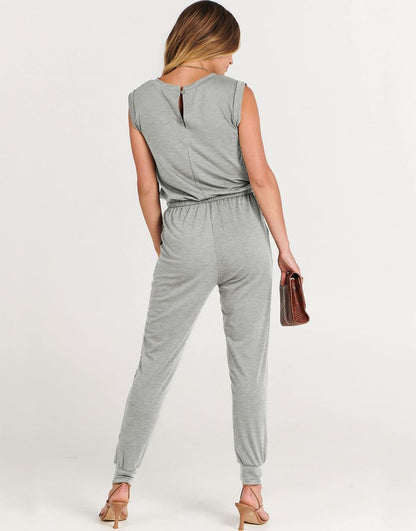 ANRABESS Crewneck Sleeveless Stretchy Jumpsuits Rompers with Pockets