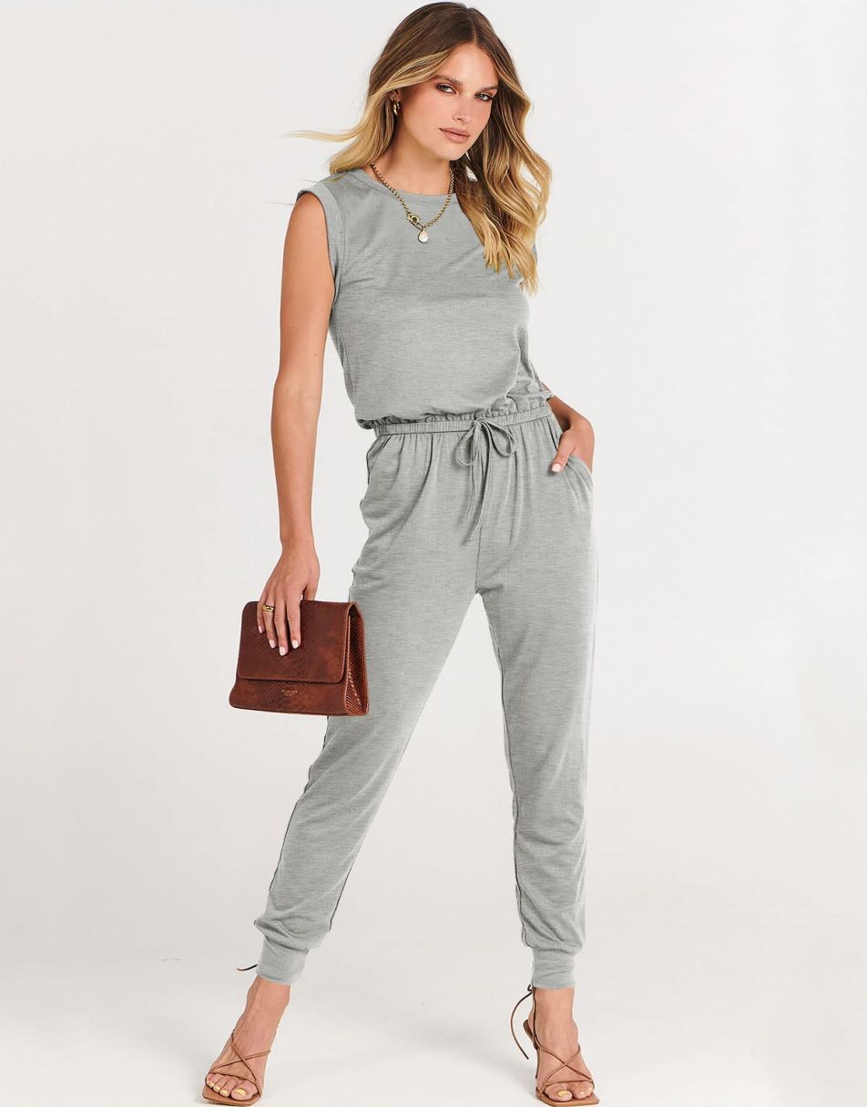 ANRABESS Crewneck Sleeveless Stretchy Jumpsuits Rompers with Pockets
