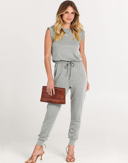 ANRABESS Crewneck Sleeveless Stretchy Jumpsuits Rompers with Pockets