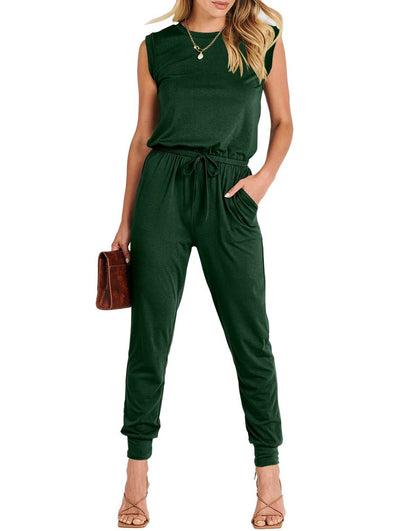 ANRABESS Crewneck Sleeveless Stretchy Jumpsuits Rompers with Pockets