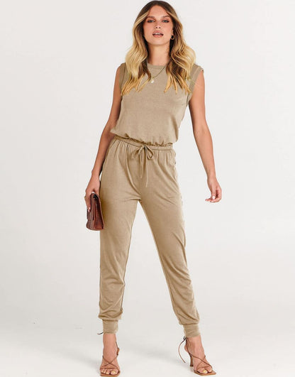 ANRABESS Crewneck Sleeveless Stretchy Jumpsuits Rompers with Pockets