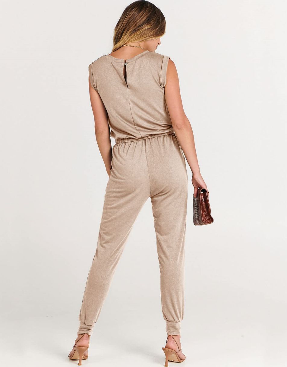 ANRABESS Crewneck Sleeveless Stretchy Jumpsuits Rompers with Pockets