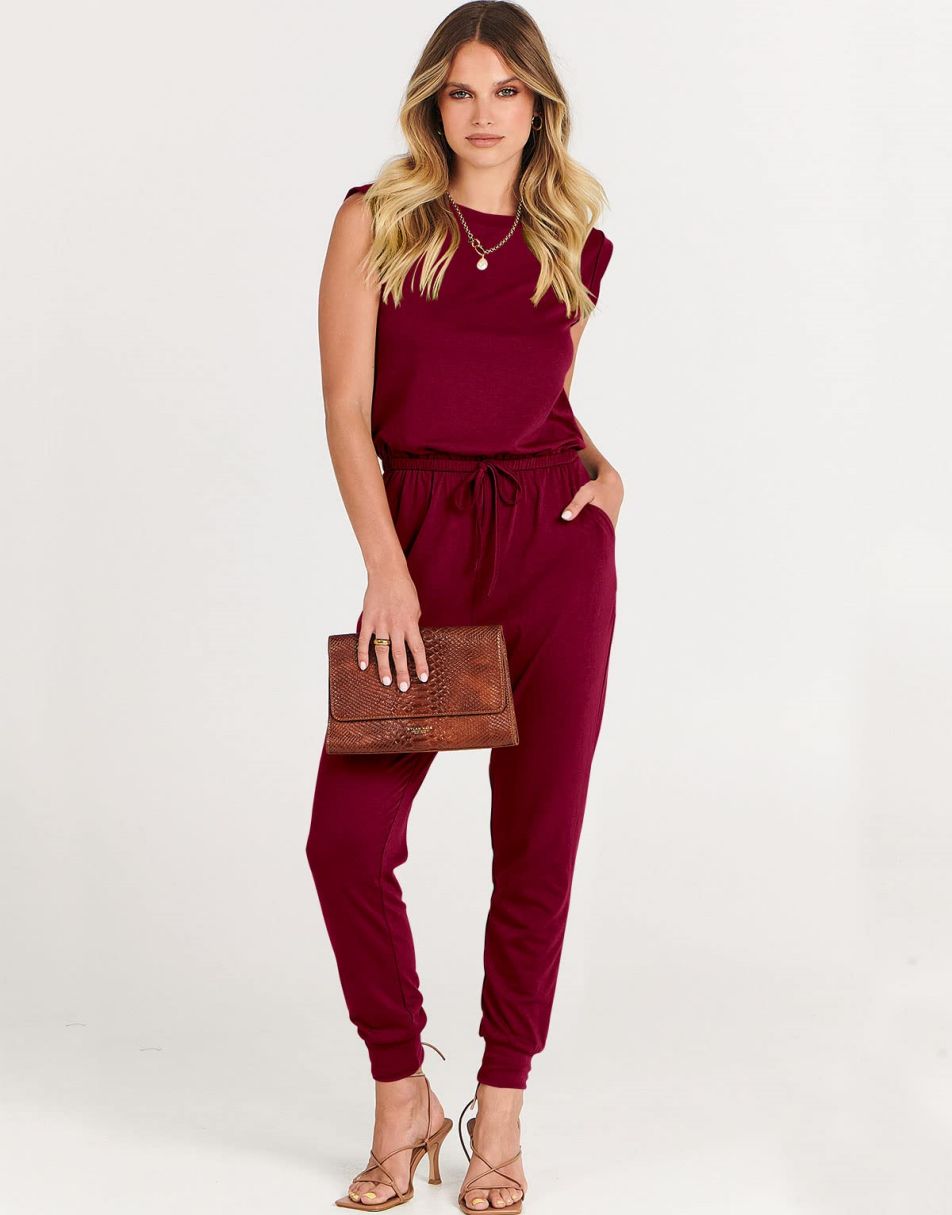 ANRABESS Crewneck Sleeveless Stretchy Jumpsuits Rompers with Pockets