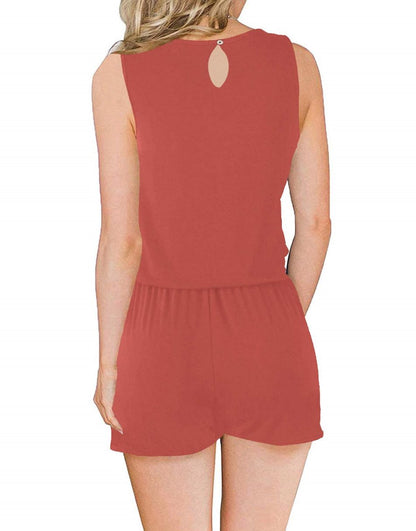 ANRABESS Scoop Neck Sleeveless Tank Top Short Jumpsuit Rompers with Pockets