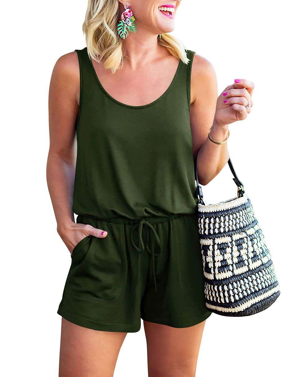 ANRABESS Scoop Neck Sleeveless Tank Top Short Jumpsuit Rompers with Pockets