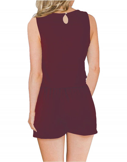 ANRABESS Scoop Neck Sleeveless Tank Top Short Jumpsuit Rompers with Pockets