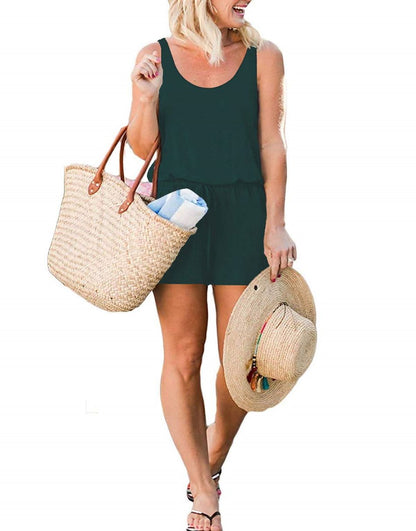 ANRABESS Scoop Neck Sleeveless Tank Top Short Jumpsuit Rompers with Pockets