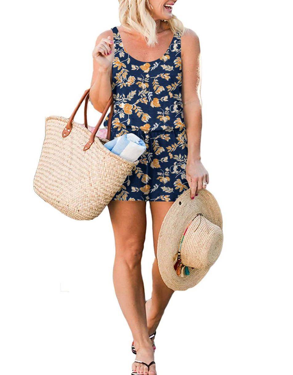 ANRABESS Scoop Neck Sleeveless Tank Top Short Jumpsuit Rompers with Pockets