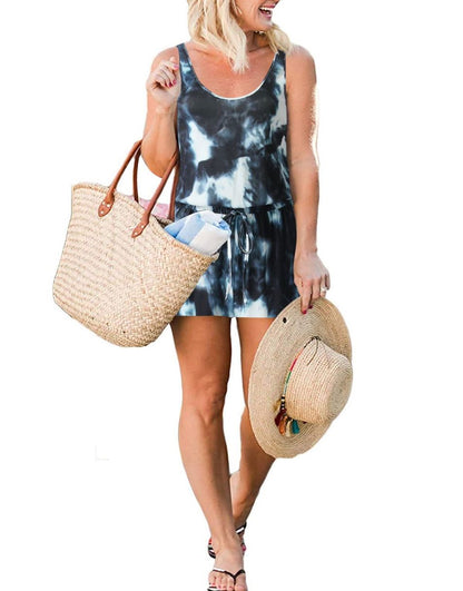 ANRABESS Scoop Neck Sleeveless Tank Top Short Jumpsuit Rompers with Pockets