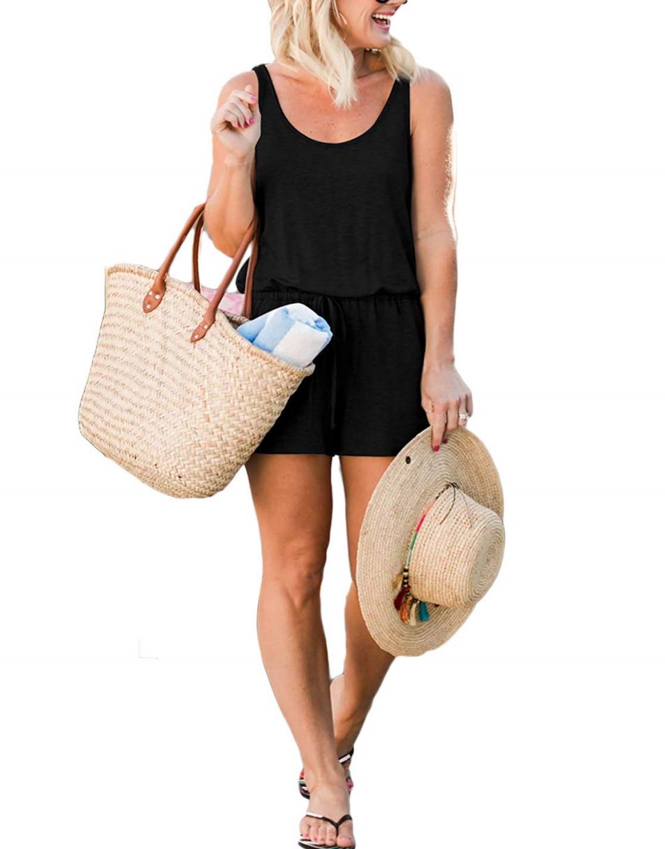 ANRABESS Scoop Neck Sleeveless Tank Top Short Jumpsuit Rompers with Pockets