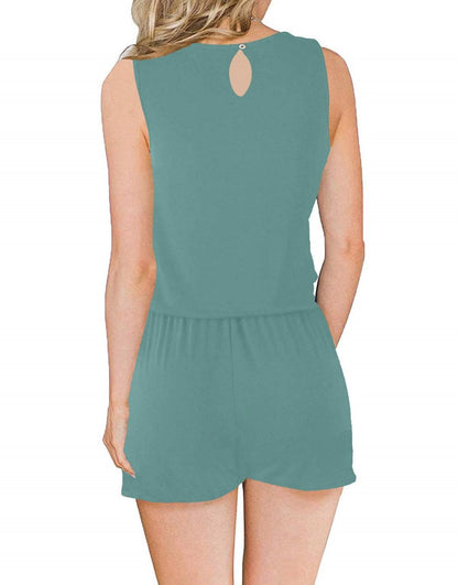 ANRABESS Scoop Neck Sleeveless Tank Top Short Jumpsuit Rompers with Pockets