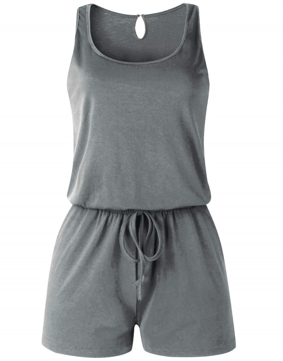 ANRABESS Scoop Neck Sleeveless Tank Top Short Jumpsuit Rompers with Pockets