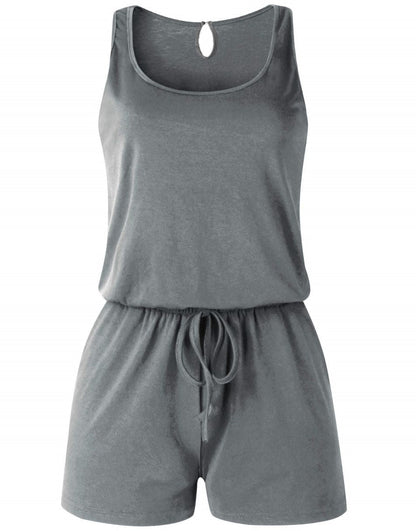 ANRABESS Scoop Neck Sleeveless Tank Top Short Jumpsuit Rompers with Pockets